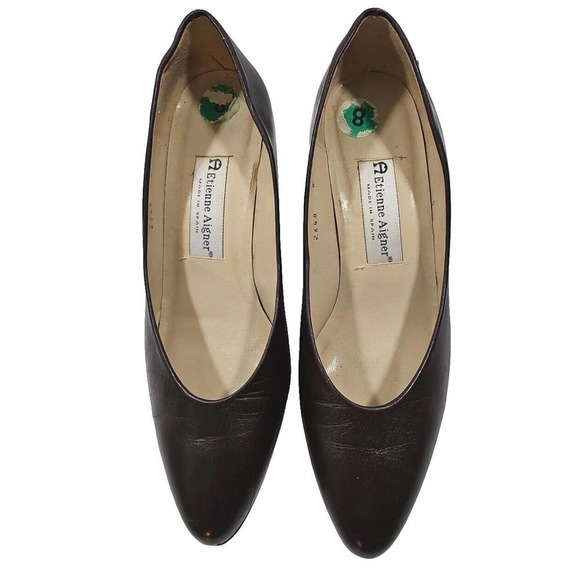 Etienne Aigner ~Woman Size 8~Brown Heels Shoes All Leather Upper "Priscila" - Picture 4 of 12
